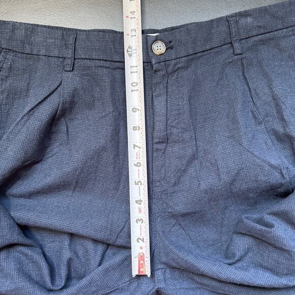 Old Navy Pants Men XL Blue Micro Plaid Linen Blend Loose Taper Pleats Drawstring - Picture 9 of 10